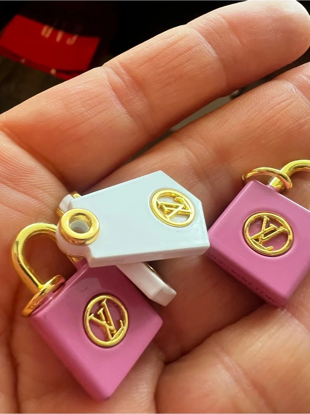 Pink and White Unbranded lock & Tag Charms - Gold Accentset of 4 bundle